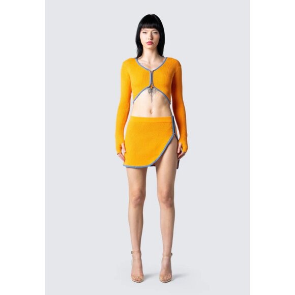Finesse Womens Riley Radiating Set Long Sleeve Top Mini Skirt Orange Size XS/S - Picture 1 of 9